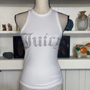 Y2K Juicy Couture Small White Ribbed Bling Tank‎